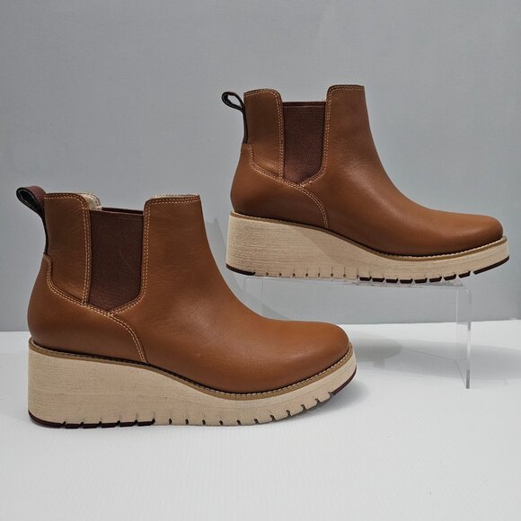 Cole Haan Zerogrand City Ankle Boot Womens 10.5 Tan Leather Waterproof Wedge - Picture 3 of 16